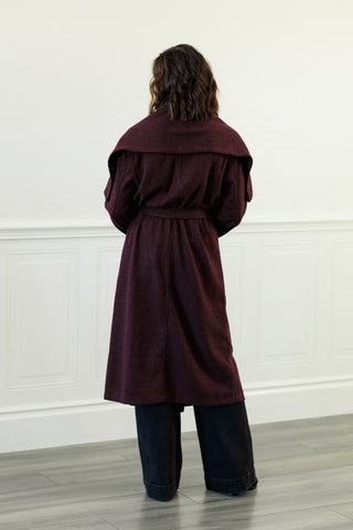 Elizabeth Shawl Collar Long Coat in Burgundy