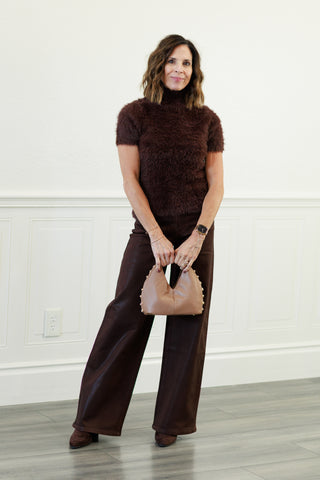 Elan Mock Neck Short Sleeve Sweater in Espresso