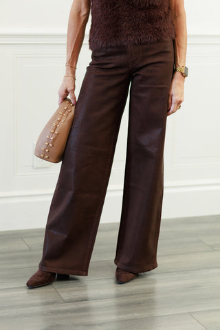 Chicory Coffee High Rise Coated Wide Leg Jeans