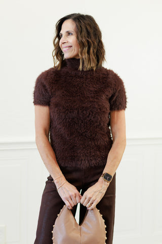 Elan Mock Neck Short Sleeve Sweater in Espresso