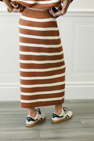 Weekend In Cannes Cotton Stripe Sweater Knit Midi Skirt