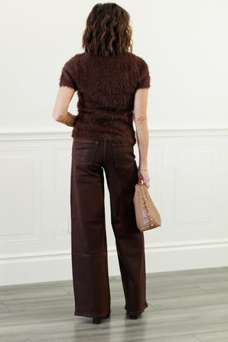 Chicory Coffee High Rise Coated Wide Leg Jeans