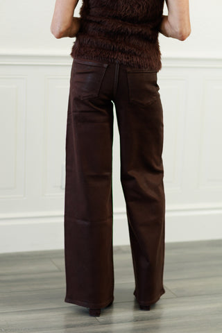 Chicory Coffee High Rise Coated Wide Leg Jeans