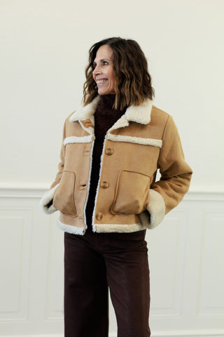 Shearling Collar Button Down Suede Jacket