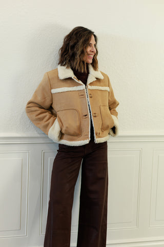 Shearling Collar Button Down Suede Jacket