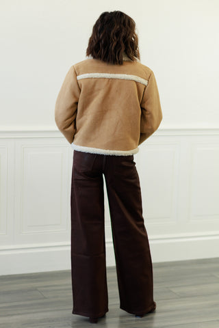 Shearling Collar Button Down Suede Jacket