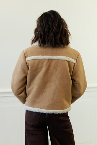 Shearling Collar Button Down Suede Jacket