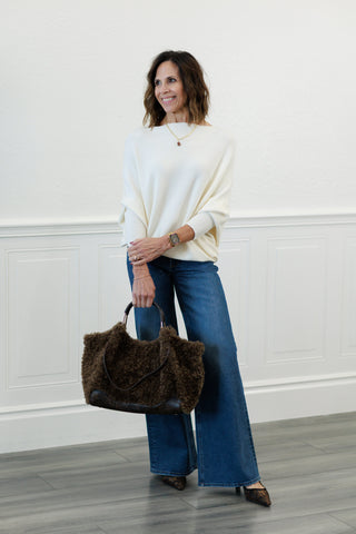 MILIO MILANO Ribbed Cuff & Hem Asymmetrical Sweater in Panna Cotta