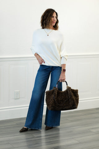 MILIO MILANO Ribbed Cuff & Hem Asymmetrical Sweater in Panna Cotta