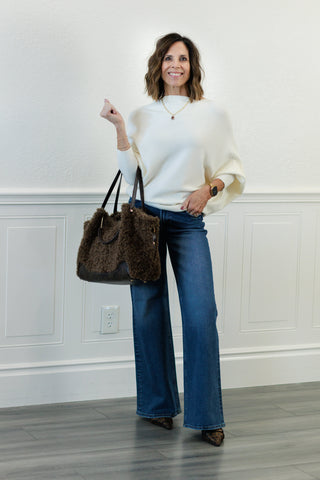 MILIO MILANO Ribbed Cuff & Hem Asymmetrical Sweater in Panna Cotta