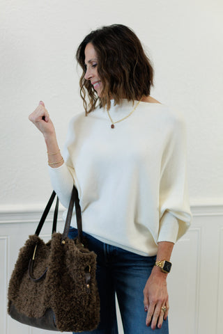 MILIO MILANO Ribbed Cuff & Hem Asymmetrical Sweater in Panna Cotta