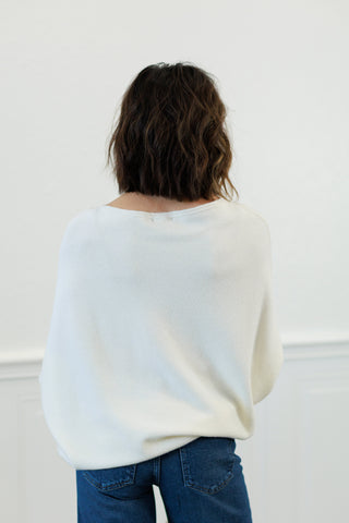 MILIO MILANO Ribbed Cuff & Hem Asymmetrical Sweater in Panna Cotta