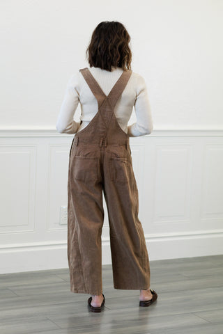 Mineral Wash Barrel Overalls in Mocha Mousse