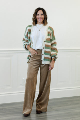 MILIO MILANO Striped Button-Down Long Sleeve Knit Cardigan