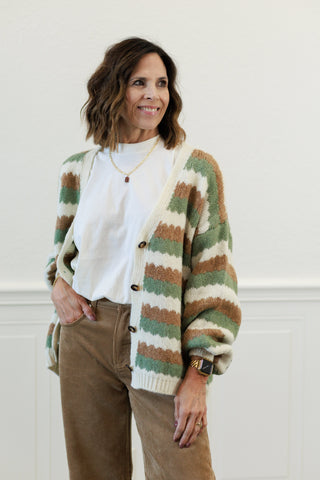 MILIO MILANO Striped Button-Down Long Sleeve Knit Cardigan