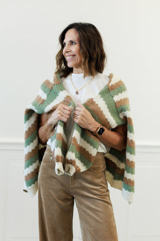 MILIO MILANO Striped Button-Down Long Sleeve Knit Cardigan