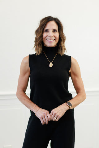 Milio Milano Italian Knit Sleeveless Mock Neck Top in Black