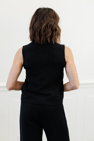 Milio Milano Italian Knit Sleeveless Mock Neck Top in Black
