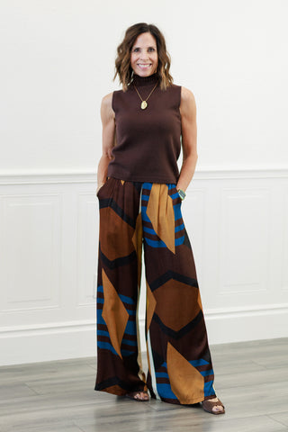 Milio Milano Italian Knit Sleeveless Mock Neck Top in Chocolate