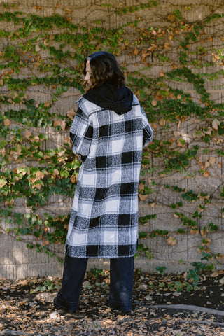 Twofer Hoodie Plaid Jacket in Ivory/Black