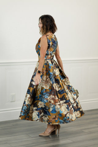 Dijon Fall Floral Belted Midi Dress