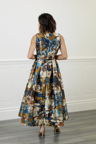 Dijon Fall Floral Belted Midi Dress