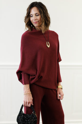 Italian Asymmetrical Sweater in Wine