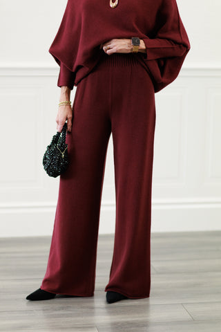MILIO MILANO Italian Cozy Knit Flared Pants in Wine