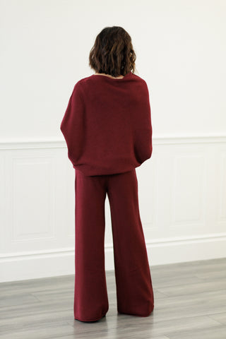 MILIO MILANO Italian Cozy Knit Flared Pants in Wine