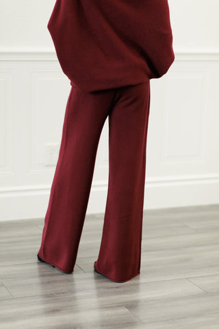 MILIO MILANO Italian Cozy Knit Flared Pants in Wine