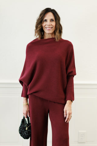 Italian Asymmetrical Sweater in Wine
