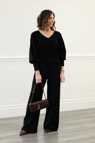 Ribbed Cuff Bubble Sleeve Knit Top in Black – by Milio Milano