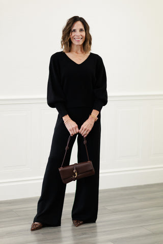Ribbed Cuff Bubble Sleeve Knit Top in Black – by Milio Milano