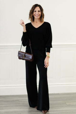 Ribbed Cuff Bubble Sleeve Knit Top in Black – by Milio Milano
