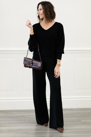 Ribbed Cuff Bubble Sleeve Knit Top in Black – by Milio Milano