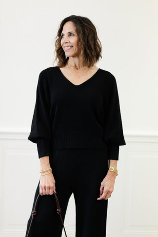 Ribbed Cuff Bubble Sleeve Knit Top in Black – by Milio Milano