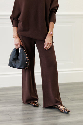 MILIO MILANO Italian Cozy Knit Flared Pants in Chocolate