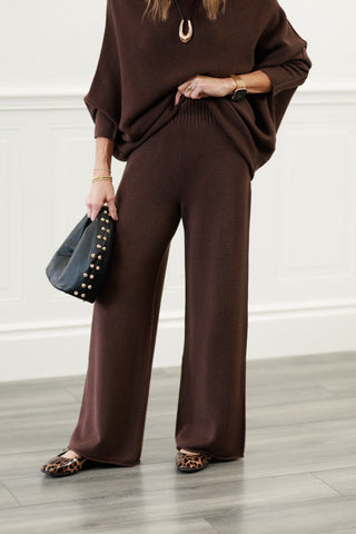 MILIO MILANO Italian Cozy Knit Flared Pants in Chocolate