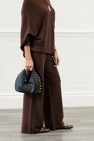 MILIO MILANO Italian Cozy Knit Flared Pants in Chocolate