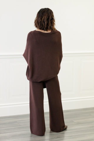 MILIO MILANO Italian Cozy Knit Flared Pants in Chocolate