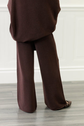 MILIO MILANO Italian Cozy Knit Flared Pants in Chocolate