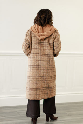 Twofer Hoodie Plaid Jacket in Latte Combo