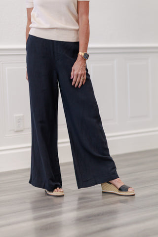 Linen Button Front Wide Leg Pants in Black