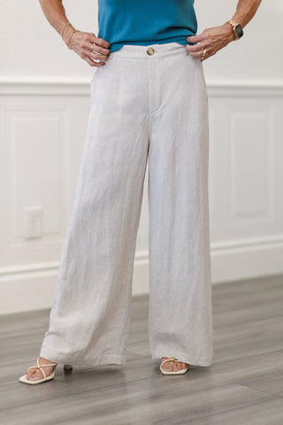 Linen Button Front Wide Leg Pants in Natural
