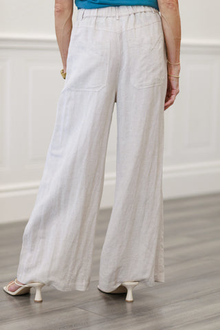 Linen Button Front Wide Leg Pants in Natural