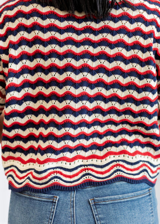 Red White & Navy Striped Open Knit Sweater