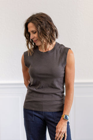Crew Neck Cap Sleeve Tank Top