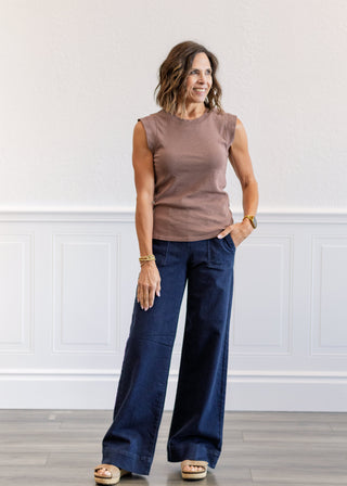 Crew Neck Cap Sleeve Tank Top