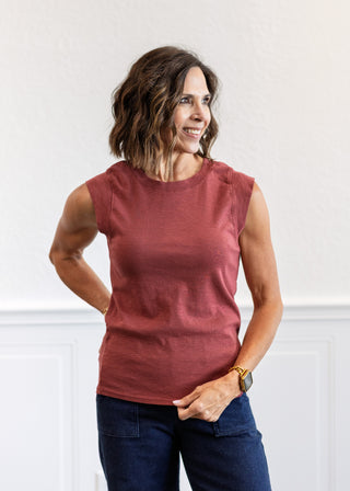 Crew Neck Cap Sleeve Tank Top