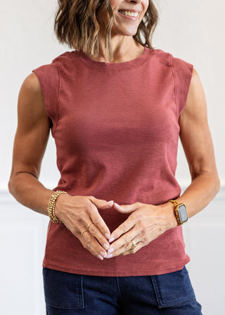 Crew Neck Cap Sleeve Tank Top